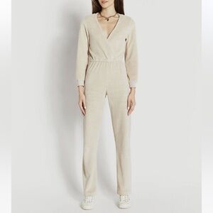 SUZIE KONDI Selvi Long Sleeve Jumpsuit Velour Dorset Beige NWT